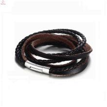 2018 Edelstahl Magnetverschluss Lederarmband, 5 Schicht Cord Wrap Geflochtenes echtes Lederarmband